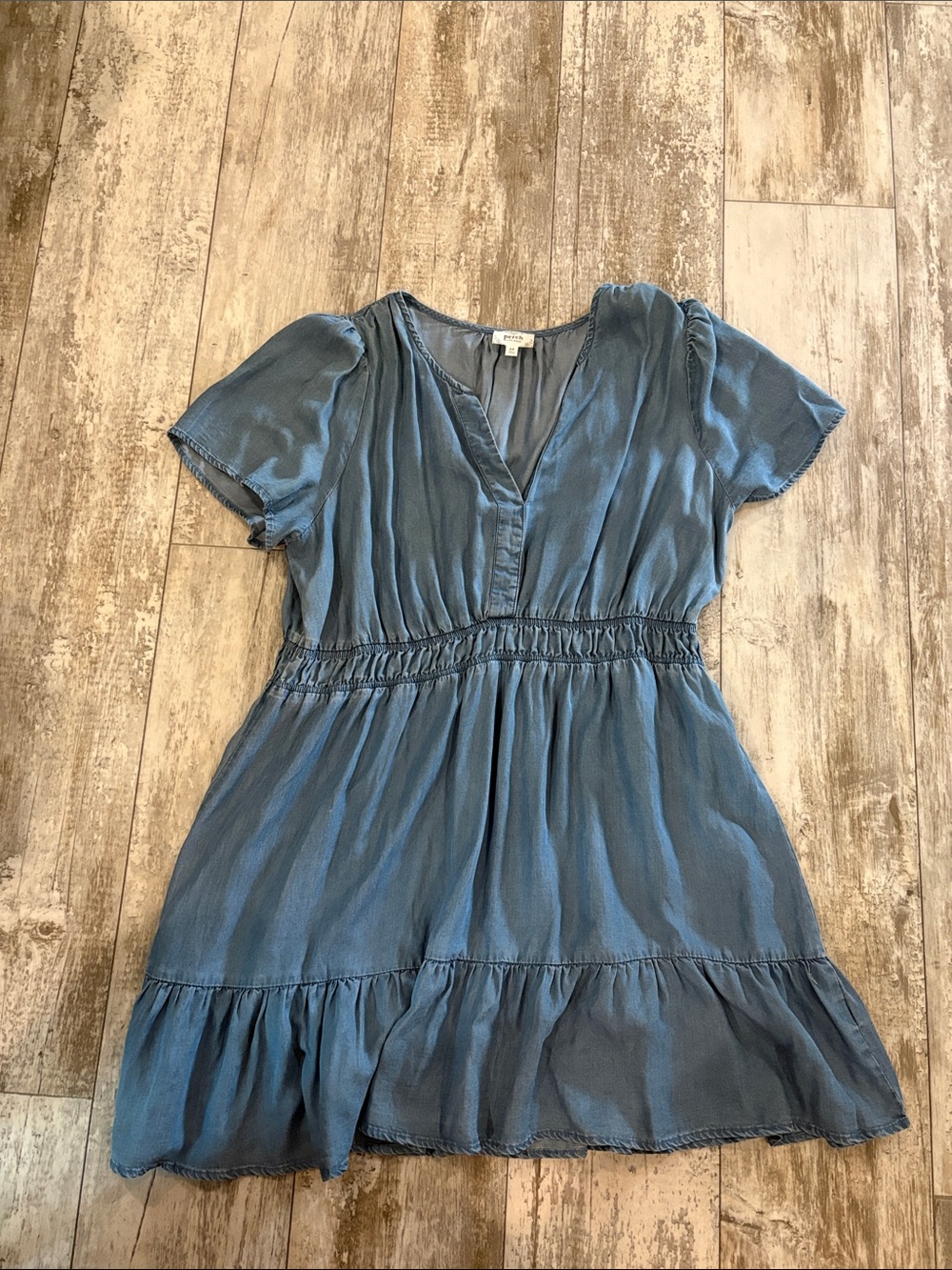 Light Blue Short Sleeve V-Neck Ruffle Hem Dress